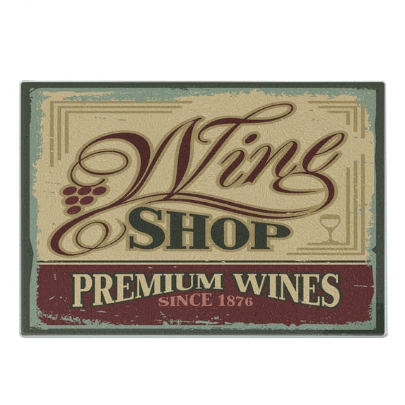 Vintage Cutting Board, Vintage Rusty Pop Art Style Sign for Wine Shop Past Time Adds Bohemian Art Print, Decorative Tempered Glass Cutting and Serving Board, Small Size, Orange Red, by Ambesonne