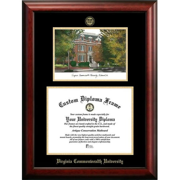 Campus Images VA983LGED-1411 14 x 11 in. Virginia Commonwealth University Gold Embossed Diploma Frame with Lithograph - Satin Mahogany