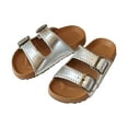 thumbnail image 3 of newwalpole Kids Slide Girl's Polka Dots Bow Flat Sandal Square Open Toe Slide Sandals Silver for 11, 3 of 6