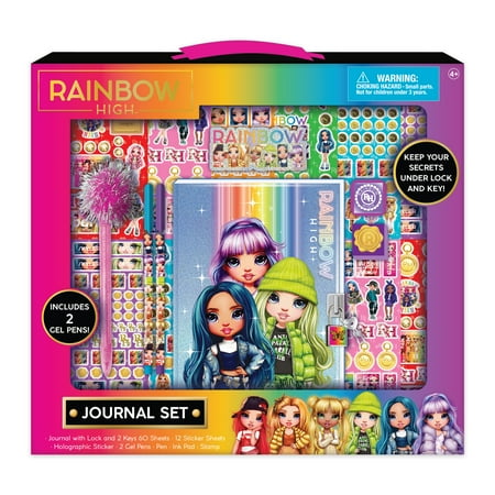 Rainbow High Hard Cover Journal Set with Lock and Key, 19 Pieces