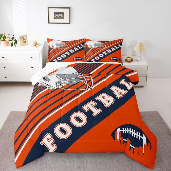 American Football City Comforter Set Football Sports Teams Bedding 2 Pieces, 3D Ball Game Bedding Comforters & Sets Easter Gifts Adults Orange and Navy Blue Bed Set Twin (Denver)