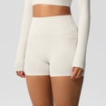 thumbnail image 5 of Vibrex Women's High Waist Yoga Shorts with Pockets, Solid Color Stretchy Athletic Workout Shorts, Slim Fit Casual Summer Active Bottoms,White_M, 5 of 9