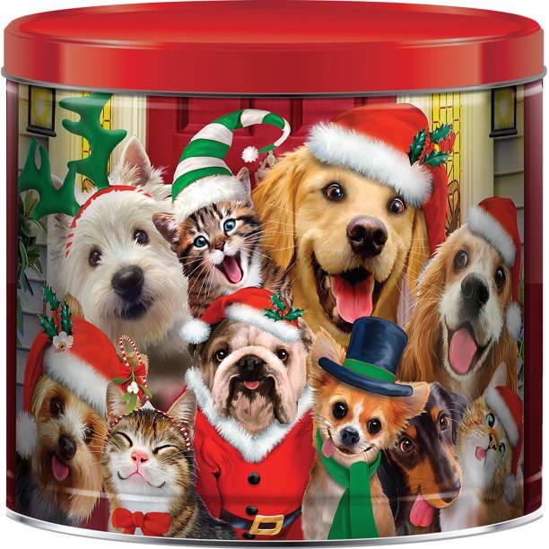 Silly Christmas Pets Assorted Holiday Popcorn Tin 22 Oz. (Caramel