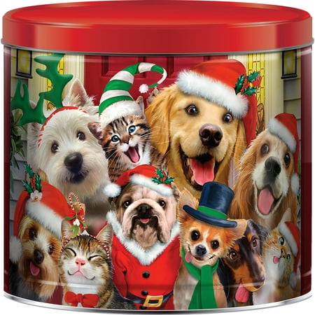 Silly Christmas Pets Assorted Holiday Popcorn Tin - 22 Oz. (Caramel, Cheddar Cheese &amp; Butter Flavored)