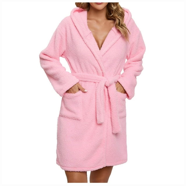 Ccpelsie Plush Soft Robes for Women Premium Fleece Womens Robe Cozy Fall Winter Warm Bathrobe with Pockets(Red,S)