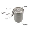 thumbnail image 4 of Tasse de Camping en Acier Inoxydable Tasse à Café Pot de Cuisson Portable 1L avec Couvercle Poignée Pliable pour Camping Pique-Nique Randonnée Argent, 4 of 5