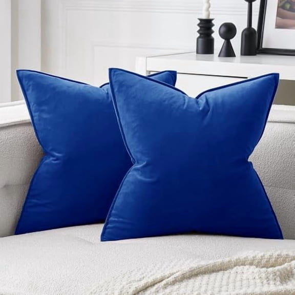 Pack of 2 Royal Blue Decorative Velvet Throw Pillow Covers Soft Pillowcases Spring Solid Square Cushion Case for Sofa Bedroom Car 20x20 Inch