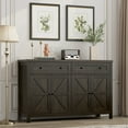 thumbnail image 3 of Homfa Farmhouse Cabinet with Adjustable Shelf, 4-Doors 2-Drawers Kitchen Buffet Cabinet Wood Sideboard for Dining Room Living Room, Dark Brown, 3 of 7