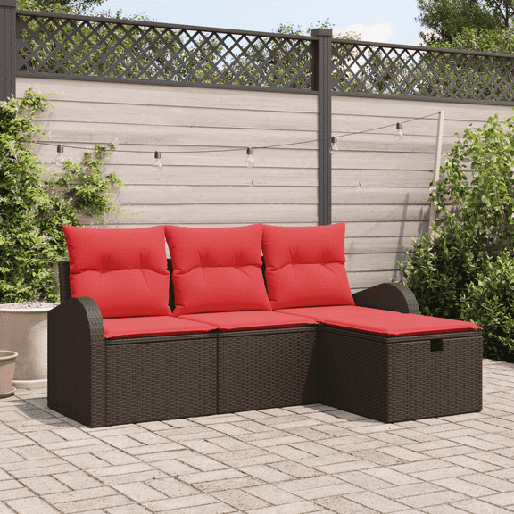 vidaXL 4 Piece Garden Sofa Set with Cushions Brown Poly Rattan