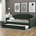 thumbnail image 2 of Twin Upholstered Daybed with Trundle, Sofa Bed Wood Bed Frame with Swooping Arms, No Box Spring Needed (Green), 2 of 10