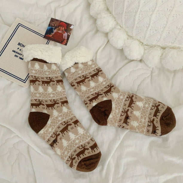 3 uds calcetines de pantuflas borrosos antideslizantes forro polar de invierno cálidos y acogedores calcetines gruesos y esponjosos de Navidad-en calcetines de tubo