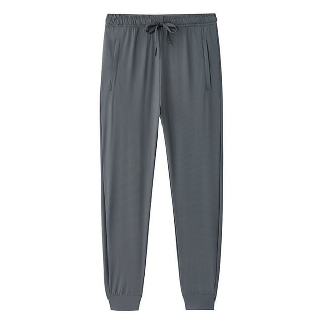 JMYHOAM Mens Pants Men Large Size Solid Color Casual Fashion Loose Ice Silk Sweatpants Drawstring Pockets Exercise Binding Leg Pants,L-XXXXXL