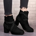 thumbnail image 1 of jsaierl Women's Winter Boots Chunky Heel Mid Heel Slouchy Metal Buckle Booties With Side Zipper, 1 of 6