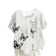 thumbnail image 4 of Weiqiqre Ensembles d'Été pour Femmes Col Ras du Cou Manches Courtes Tunique à Boutons T-shirt Blouse, 4 of 4