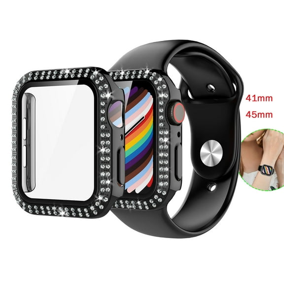 EBIZCITY Bling Case for Apple Watch 38/42/40/44/41/45mm Series 8/7/6/5/4/3/2/SE with Built-in Screen Protector Hard PC Shockproof Crystal Diamond Rhinestone Bumper Full Face Cover for iWatch Women