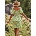 thumbnail image 2 of ZHAOCHENG Vestidos de mujer Casual Verano Estampado Volantes Línea A Manga Corta Mini Vestido Floral para Mujer, 2 of 5