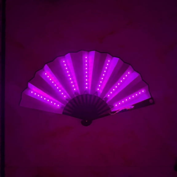 10 inch led luminous fan disco folding fan bar atmosphere luminous performance props silk cloth fan - Pink