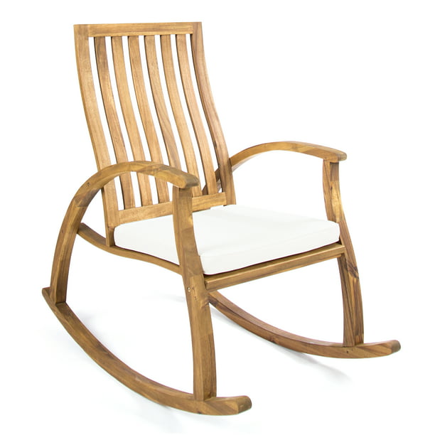 Caleb Outdoor Acacia Wood Rocking Chair, Outdoor Wooden Rocking Chair Cushions