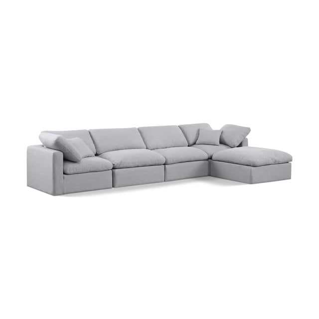 Meridian Furniture Indulge 129" Linen Fabric L-Shaped Modular Sectional in Gray