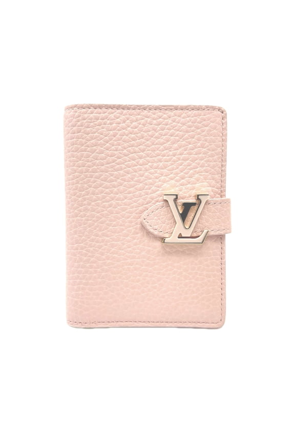 Pre-Owned LOUIS VUITTON Taurillon LV Vertical CP Wallet M82144 Bi-fold Pink Yellow Leather...