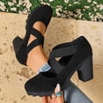 thumbnail image 6 of Busydd Womens Dress Shoes Trendy Flock Chunky and Block Heel Shoes Casual Criss Cross Strap Round Toe Shoes 41, 6 of 9