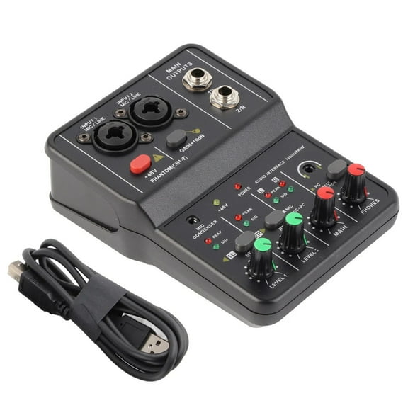 APPLAYERR USB Powered 2 Channel Sound Console Audio Mixer 16-Bit 48kHz with 48V for Music Home Karaoke Online Use