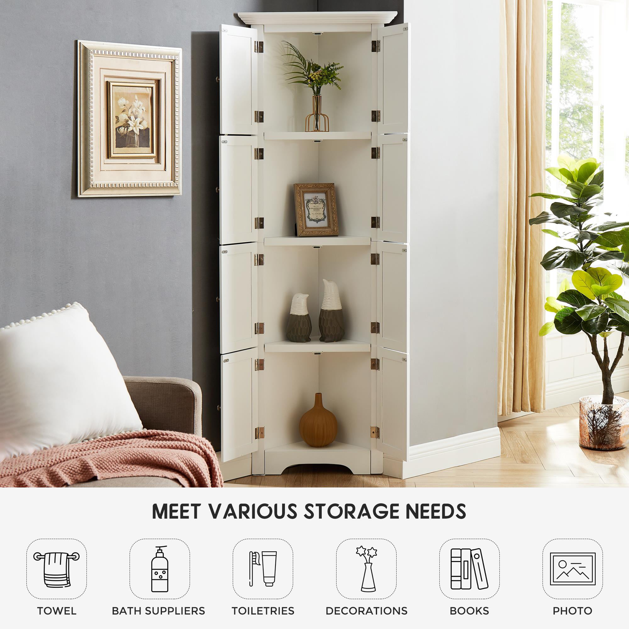 sogesfurniture Corner Cabinet with Doors and Shelves