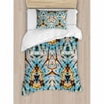 thumbnail image 3 of Tie Dye Decor Queen Size Duvet Cover Set, Tribal Stylized Trippy Shapes with Dirt Grungy Paint Reflections Artisan Print, Decorative 3 Piece Bedding Set with 2 Pillow Shams, Blue Gold, by Ambesonne, 3 of 3