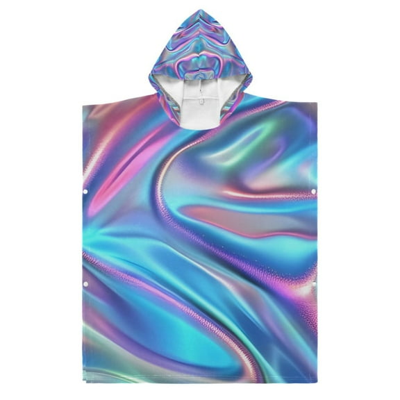 Iridescent Liquid Marble Kid Hooded Beach Towel 27.5x27.5 inch Bath Poncho Towels Soft Absorbent Quick Dry for Boy Girl