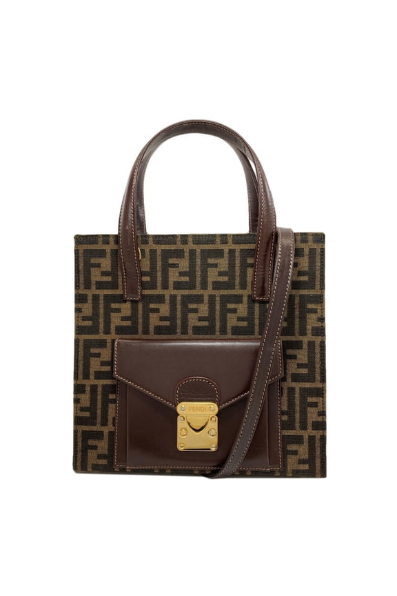 Pre-Owned Fendi Zucca Pattern 2-Way Handbag, Canvas/Leather, Women's FENDI