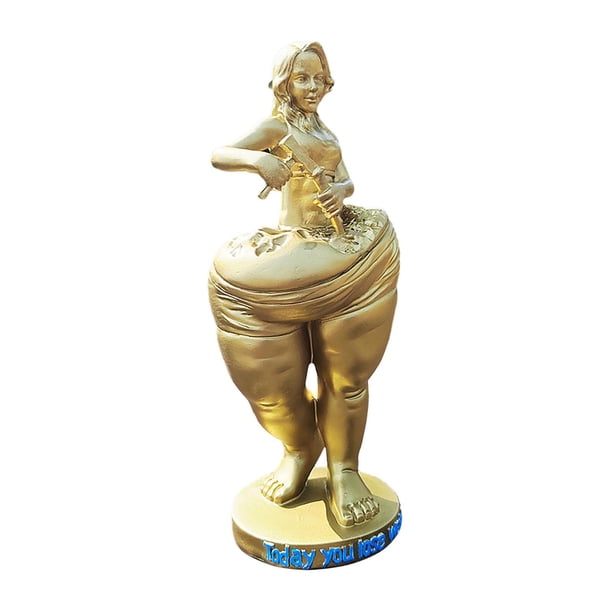 Adorno de gimnasio, figura de dama, escultura, centro de mesa, toma un martillo para tallar dorado