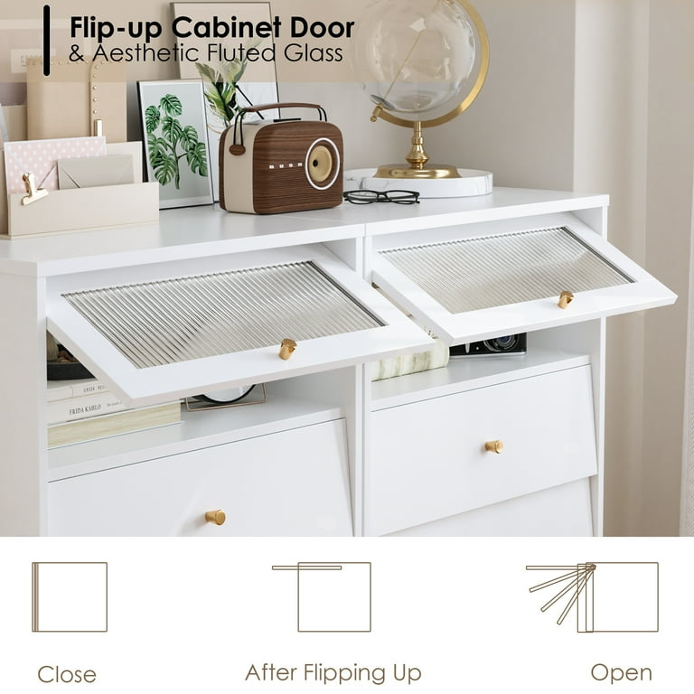 White dresser online with glass doors