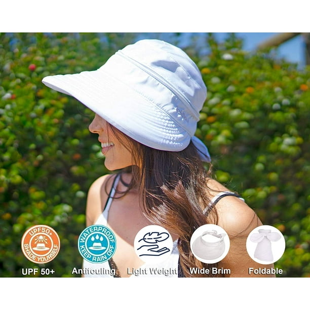 Rongmo Hats For Women Upf 50+ Uv Sun Protective Convertible Beach Visor Hat White