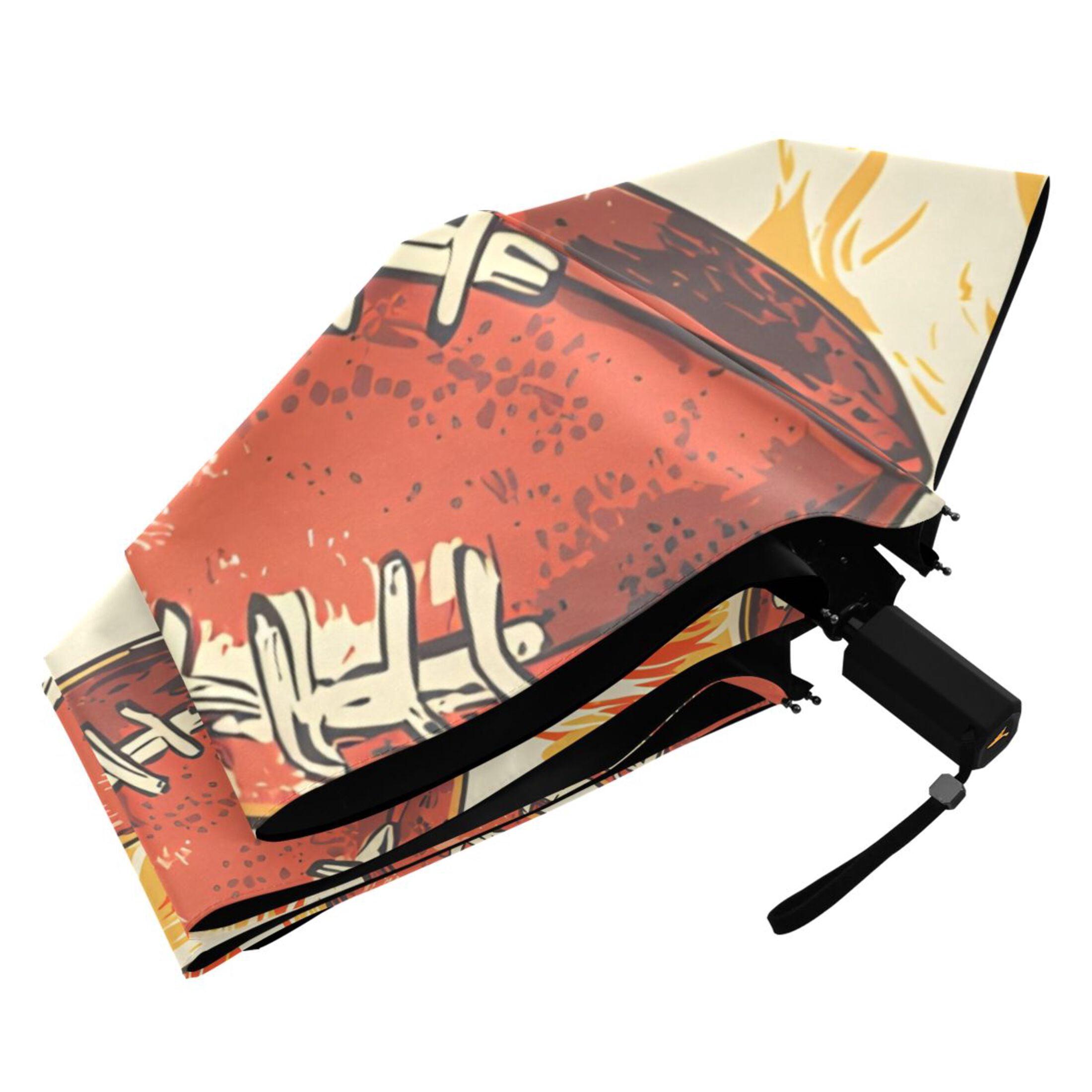 ALAZA Rugby Football Fire UPF 50+ Compact Folding Umbrella for Rain Travel Umbrella Packable