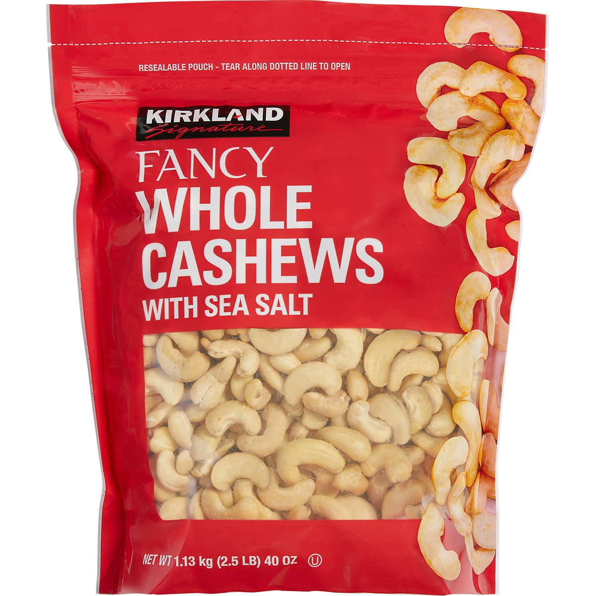 Kirkland Signature Fancy Whole Cashews with Sea Salt, 2.5 Pounds