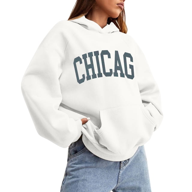 WEAIXIMIUNG Oversized Sweatshirt for Women Plus Size with Pockets Women Solid Basic Letter Loose Hoodie Sweatshirt Long Sleeve Pocket Drop Shoulder Pullovers Top