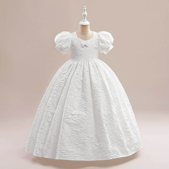 EGNMCR Robes de Soirée pour Femmes, Robes Formelles pour Femmes, Robes de Cocktail pour Femmes Robe Fille Robe pour Tout-Petites Manches Bouffantes Fleur Nœud Volants Robe de Fête d'Anniversaire Longues Robes Robe Fille