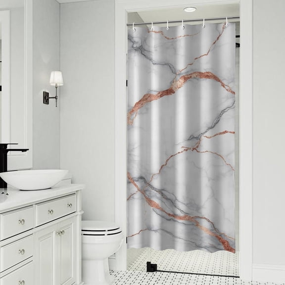 White Marble Rose Gold Line Pattern Shower Curtain 36"x72" ,Bathroom Decorative Shower Curtains Set with 12 Hooks,Modern Waterproof Washable Shower Curtain