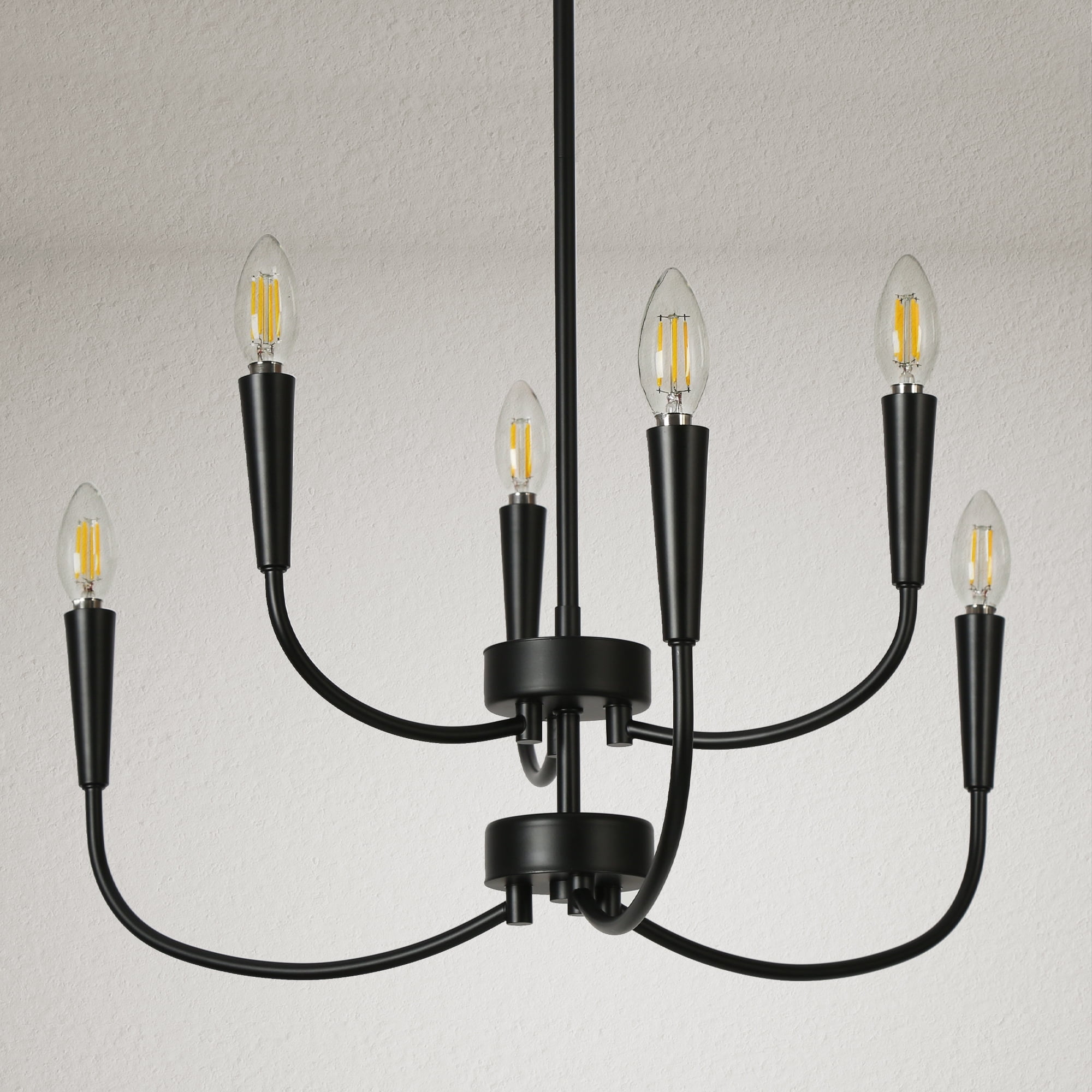 LNC Trucatinon 6 -Light Matte Black Metal Chandelier