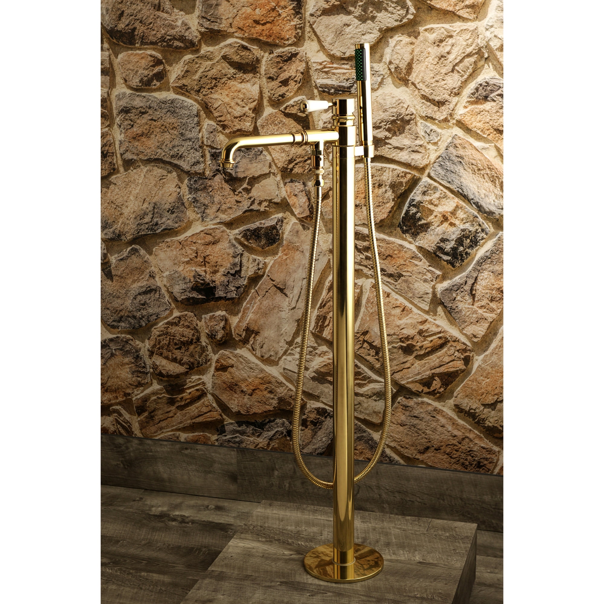 Kingston Brass KS7032DPL Paris Freestanding Tub Faucet with Hand Shower, Polished Brass