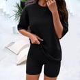 thumbnail image 6 of LYXSSBYX Two Piece Sets for Women Summer Women's New Round Neck Casual Solid Color Short Sleeved Sweater Short Sleeved Set, 6 of 9