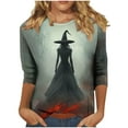 thumbnail image 2 of VKOYWKM Halloween Shirts for Women 3/4 Sleeve Halloween Witch Graphic T Shirts Fall Crew Neck Vintage Tops Loose Fit Tunic Blouse, 2 of 5