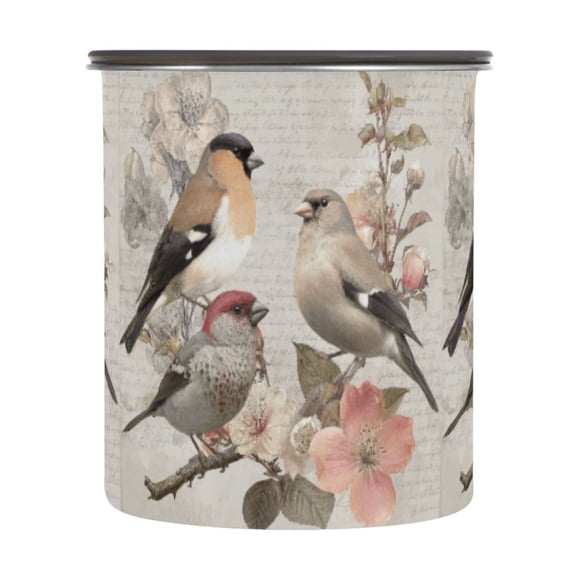 900ml Stainless Steel Food Storage Containers Beautiful Birds Sitting on Branches Airtight Kitchen Canisters with Vacuum Lid for Coffee Tea Flour Sugar Grains