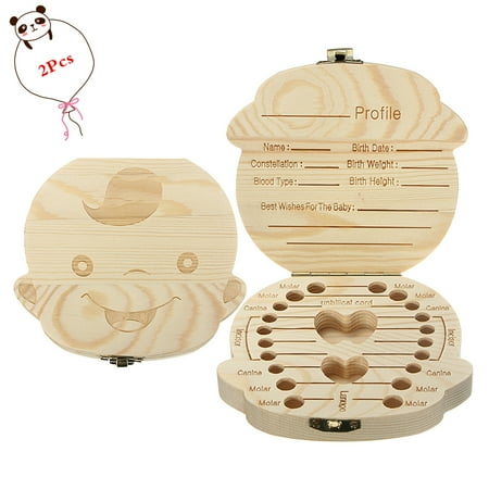 Wooden Storage Crates For Sale Baby Teeth Storage Box,Ymiko 2Pcs Milk Teeth Wooden Tooth Storage Box For Kids Baby Save 3-6YEARS Creative Gift Boy ()