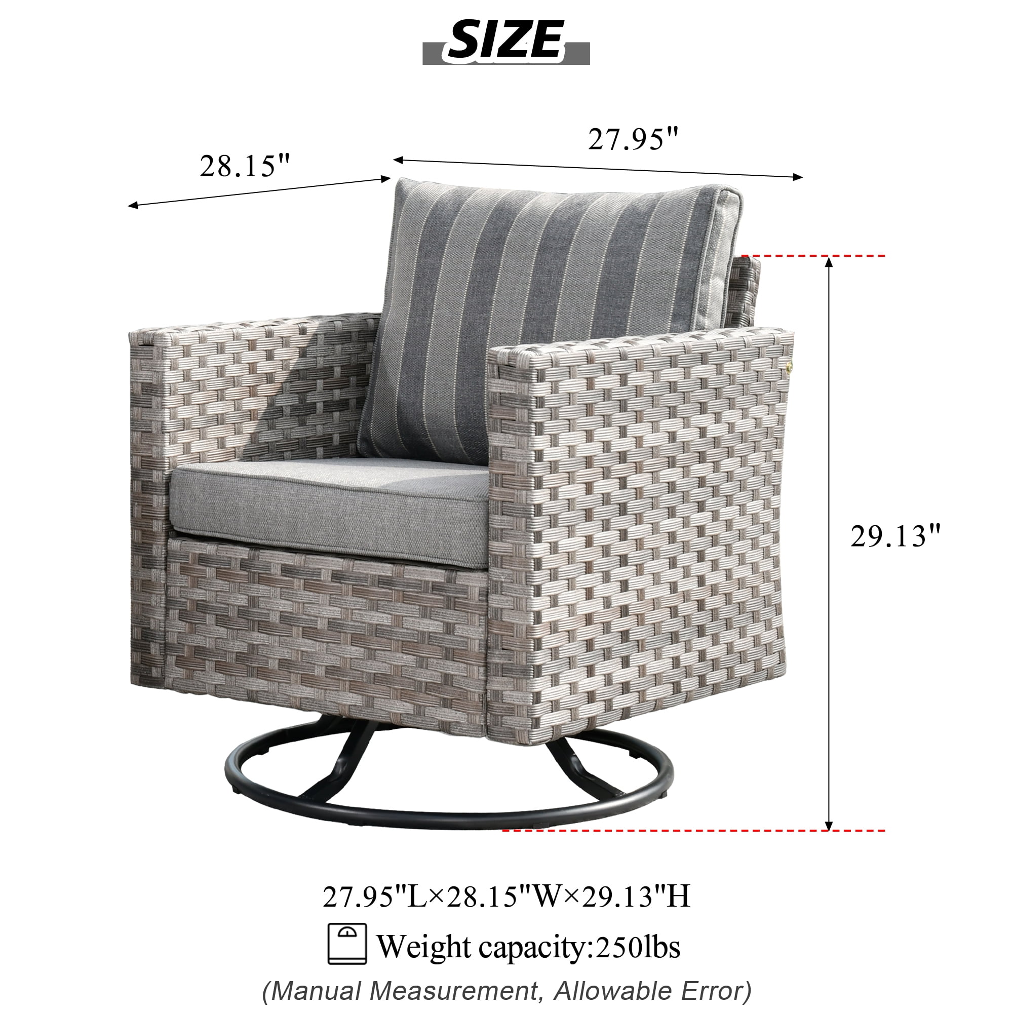 Ovios Outdoor 2 Wicker Swivel Chair with Cushions, Gray