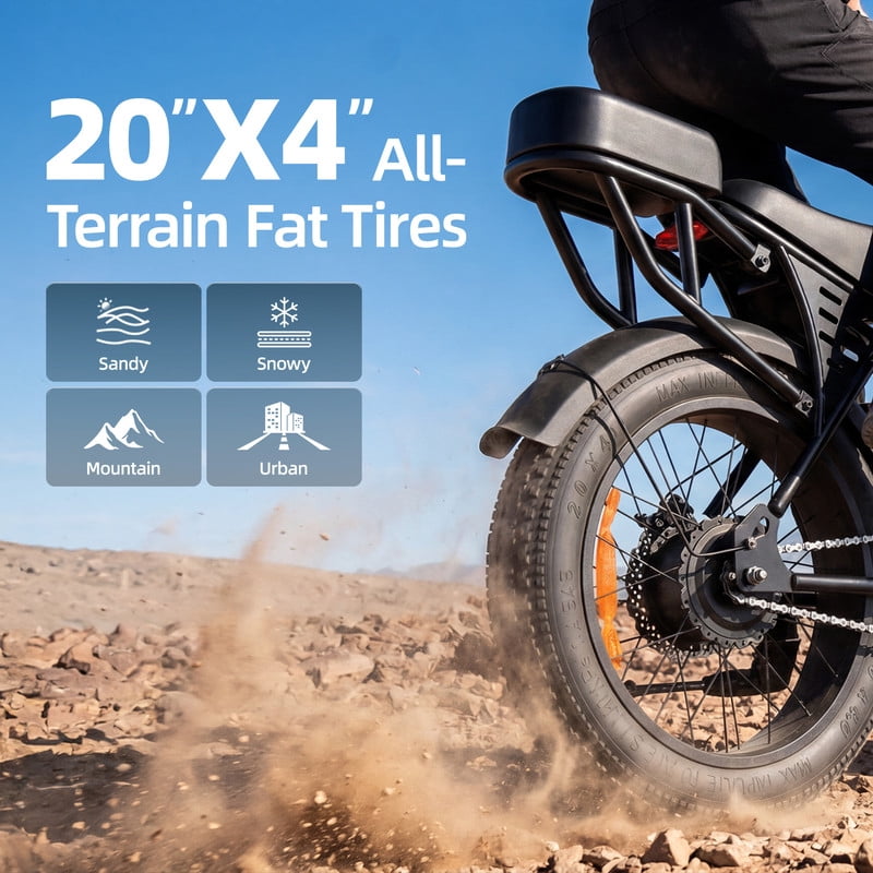 Unibike Electric Mountain Bike for Adults, 20"x4" Fat Tire Off-road Ebikes, 748 Peak Motor E-Bike with LED Turn Signals, 48V/15AH Removable Battery