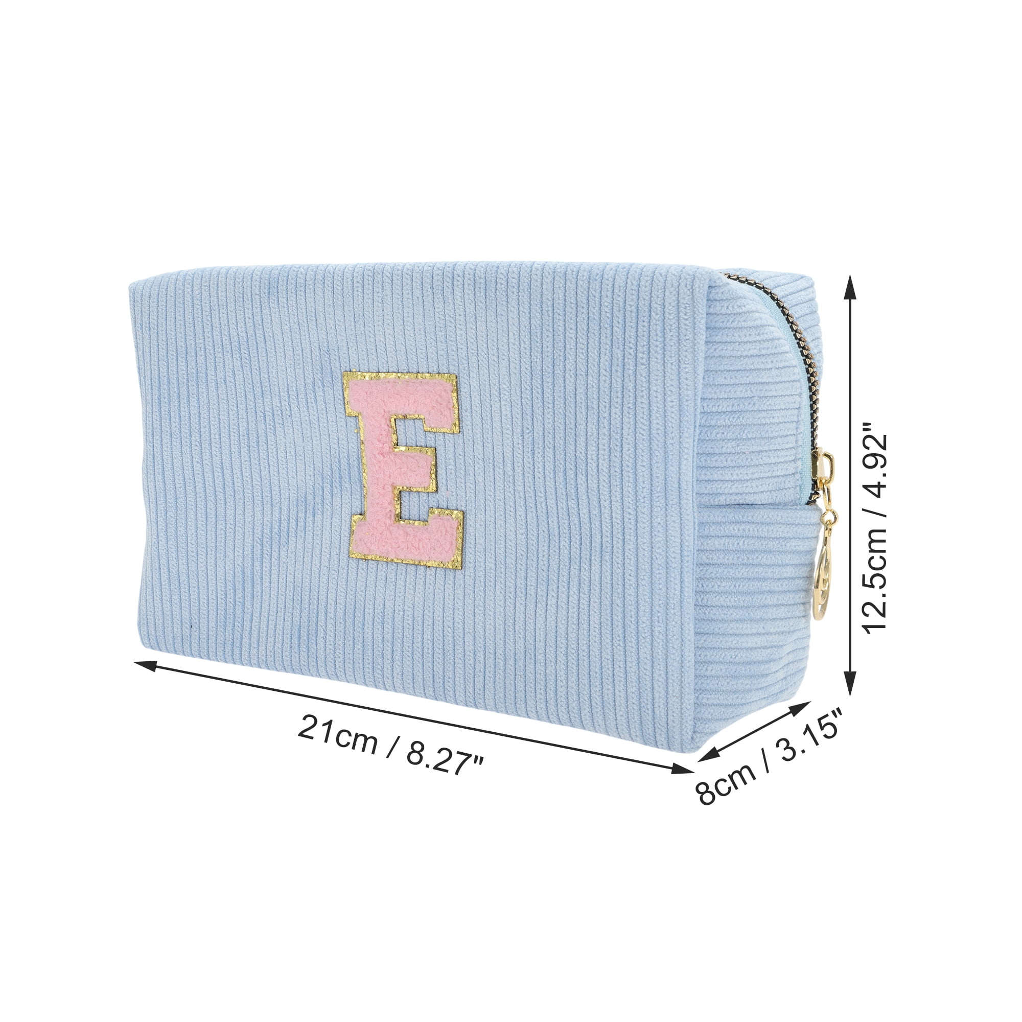 Unique Bargains 1 Pc Corduroy Rectangular Letter Makeup Bag Sky Blue [Letter E]