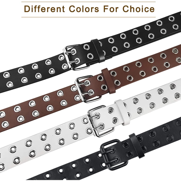 5337 Women Grommet Holes Studded Leather Belt 28mm Width 1 1/8 NONGFUGE 3 Row Studded Holes Grommet Faux Leather Belts for  main image 4