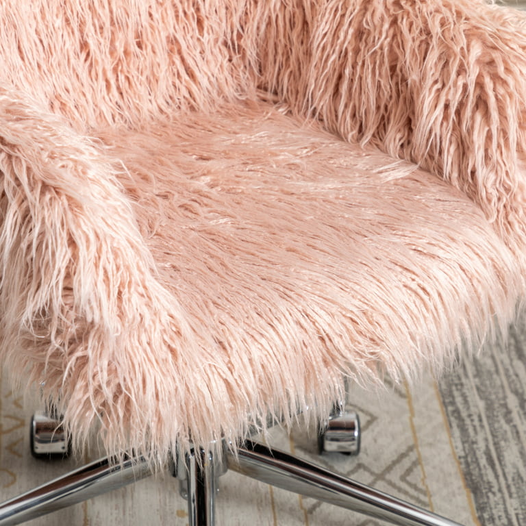 Cute Fluffy Desk Chair for Girls Women, Soft Faux Fur Home Office Chair,  Height Adjustable Accent Armchair with Silver Base, 360° Swivel Makeup  Vanity