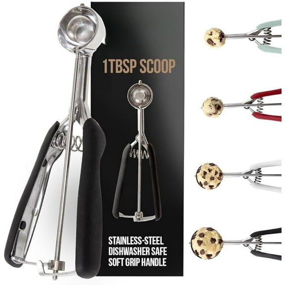 WZW Stainless Steel Cookie Scoop for Baking, 2 TBSP, Multipurpose Melon Baller, Meatball Spring Scoops, Perfect Portion Sizes, Easy Food Release, Scooper Size 30, BPA-Free Kitchen Tool, Black